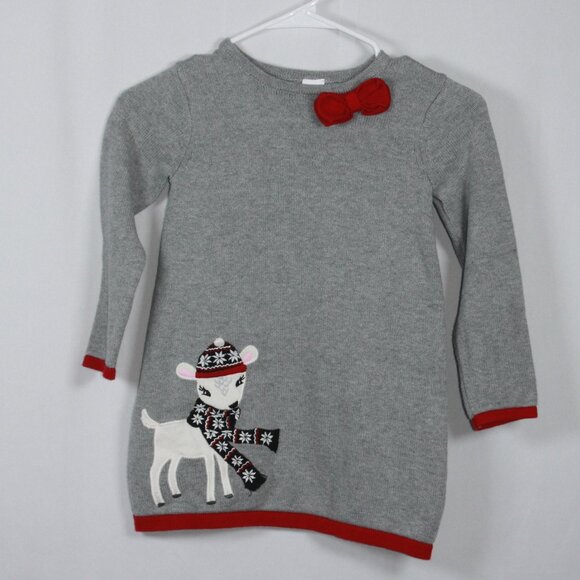 Gymboree Grey Knit Dress with Reindeer and Bow on Collar Size 5T - Picture 2 of 7